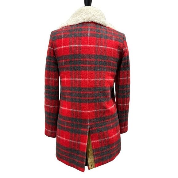 Golden Goose Alida Tartan Plaid Wool Peacoat Red Grey Shearling Size 36 / Small - Picture 6 of 15
